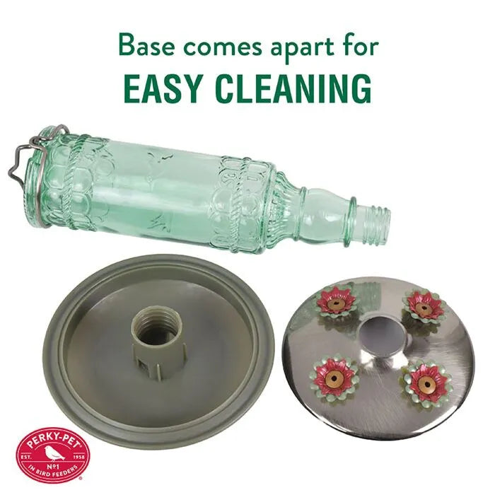 Perky-Pet Green Antique Glass Bottle Hummingbird Feeder