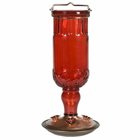 Perky-Pet Red Antique Glass Bottle Hummingbird Feeder