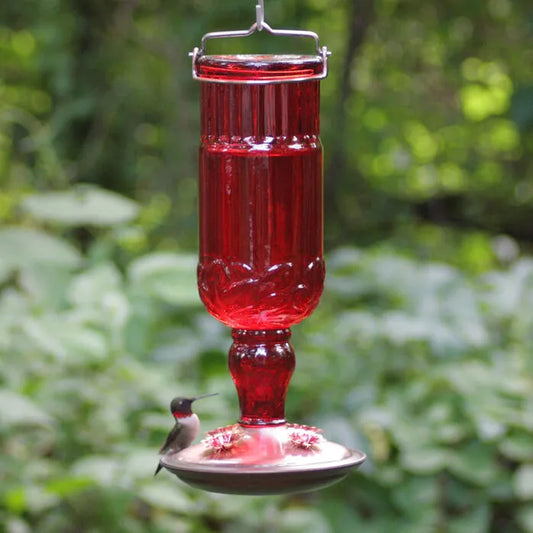 Perky-Pet Red Antique Glass Bottle Hummingbird Feeder