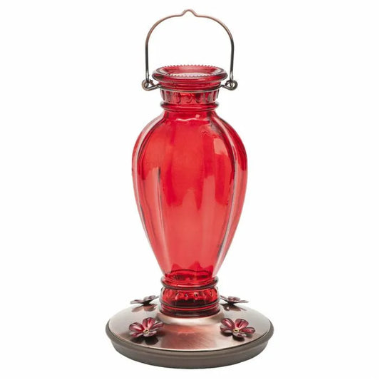 Perky-Pet Red Daisy Vase Vintage Glass Hummingbird Feeder