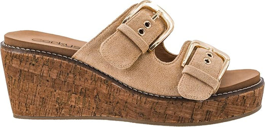 Corkys Double Dare Wedge in Sand Faux Suede