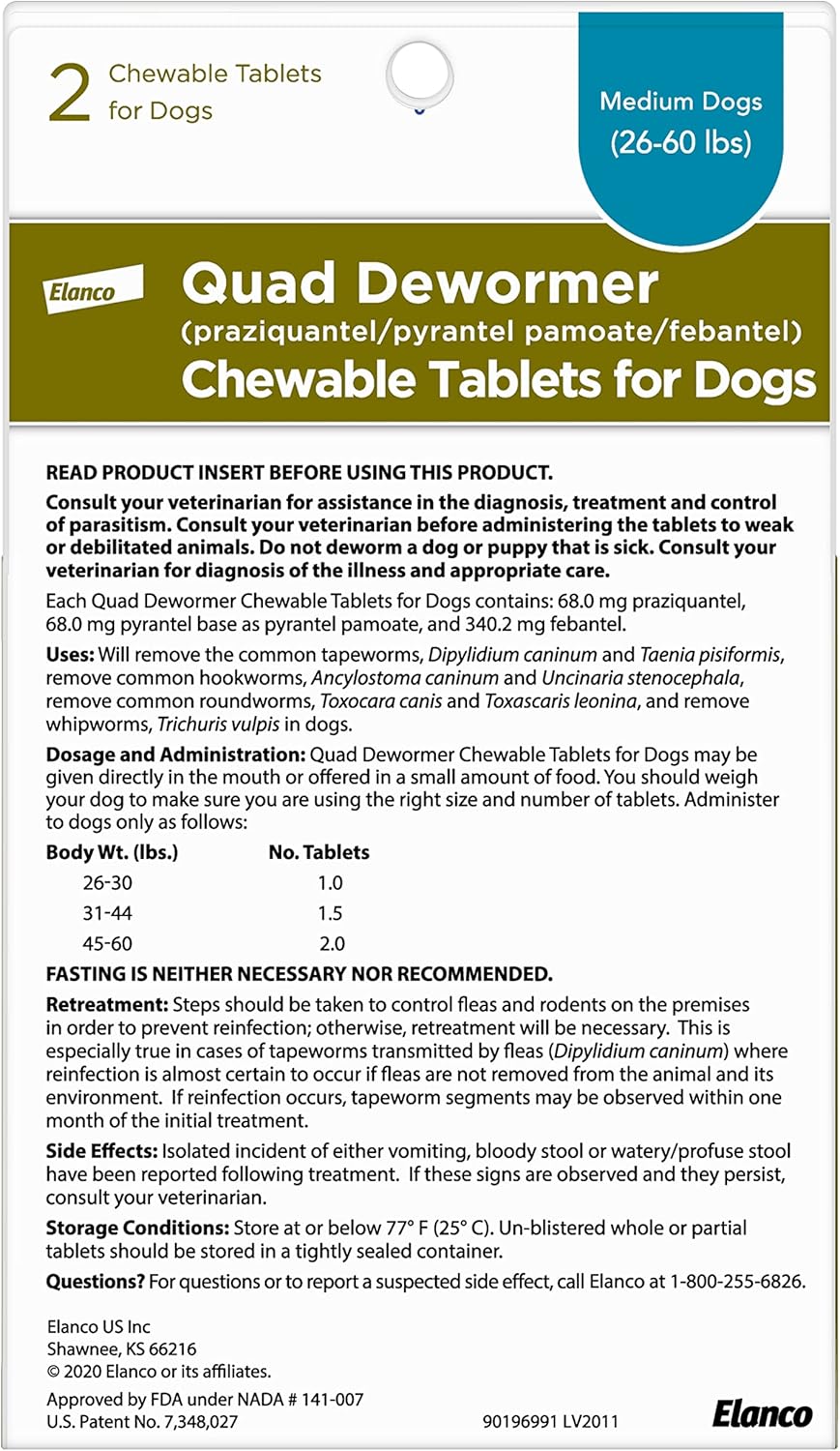 Elanco Chewable Quad Dewormer for Medium Dogs