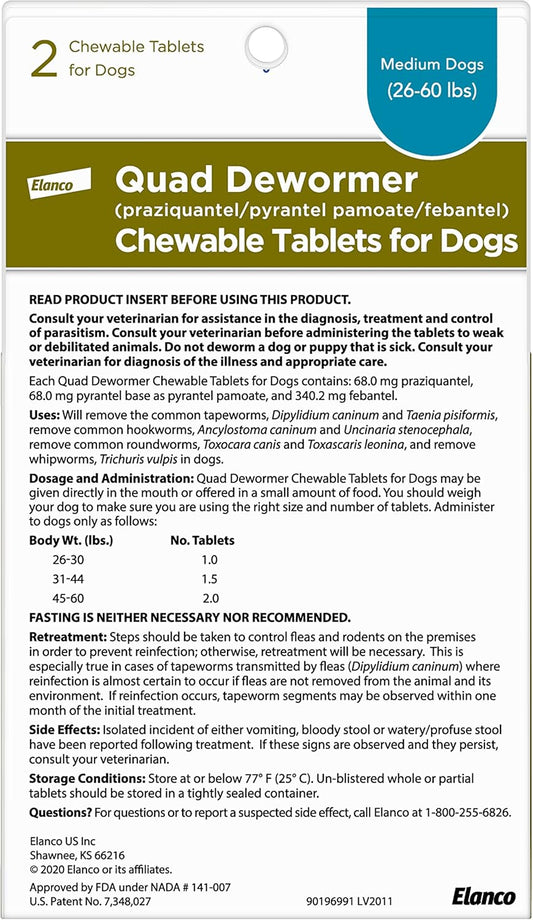 Elanco Chewable Quad Dewormer for Medium Dogs