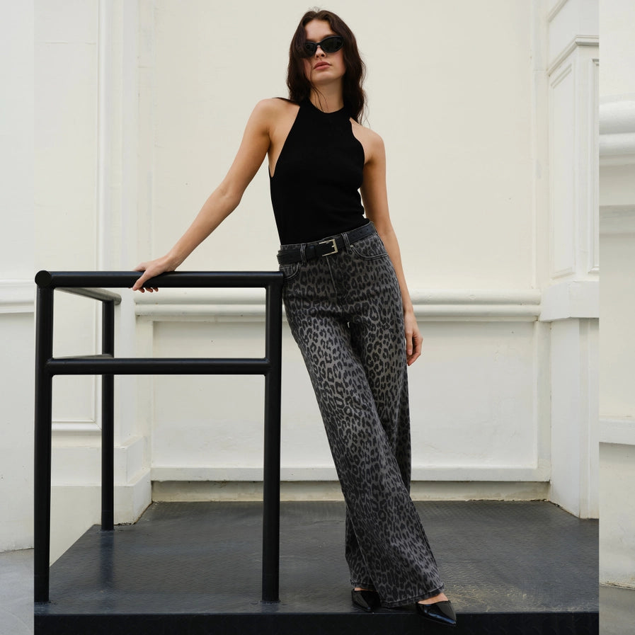 Bayeas High Rise Leopard Print Wide Leg Pants