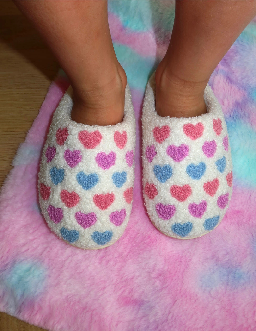 Kids Pastel Heart White Slippers