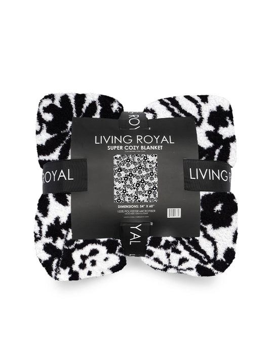 Black & White Floral Motif Throw Blanket