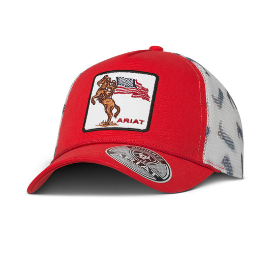 Ariat Ladies Red Rearing Horse Patch Snapback Cap