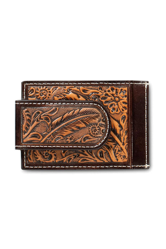 Ariat Men's Leather Floral Embossed Money Clip