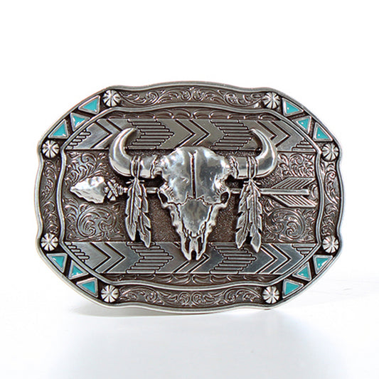 Nocona Western Arrow Skull Feather Buckle