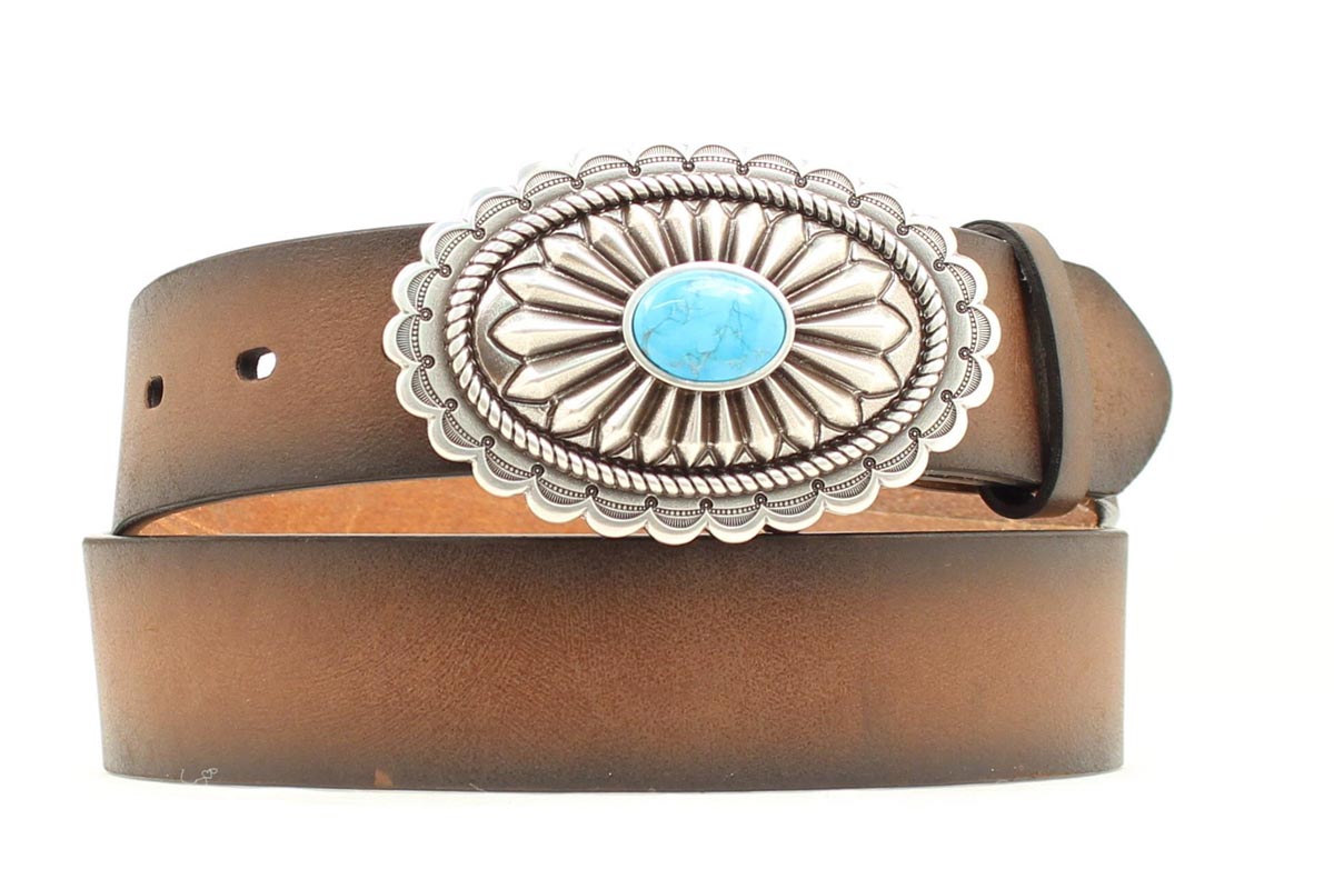 Ariat Ladies Brown Belt with Silver & Turquoise Buckle