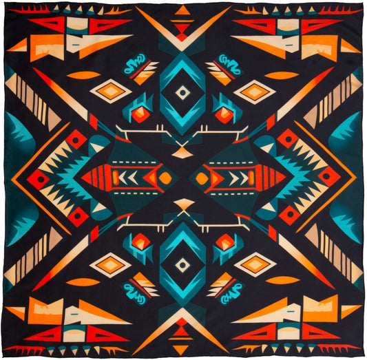 Wyoming Traders Black Orange Aztec #7 Silk Scarf