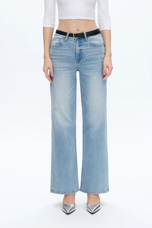 Bayeas High Rise Straight Leg Denim Jeans in Swiss Blue