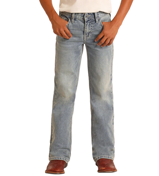 Rock & Roll Boys' Regular Fit Pleather Embroidery Bootcut Jeans