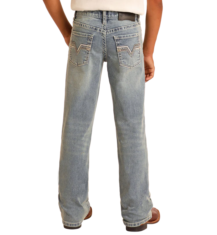 Rock & Roll Boys' Regular Fit Pleather Embroidery Bootcut Jeans