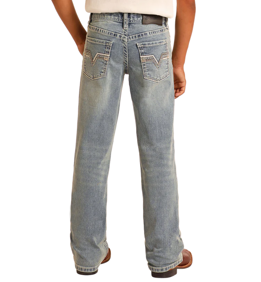 Rock & Roll Boys' Regular Fit Pleather Embroidery Bootcut Jeans