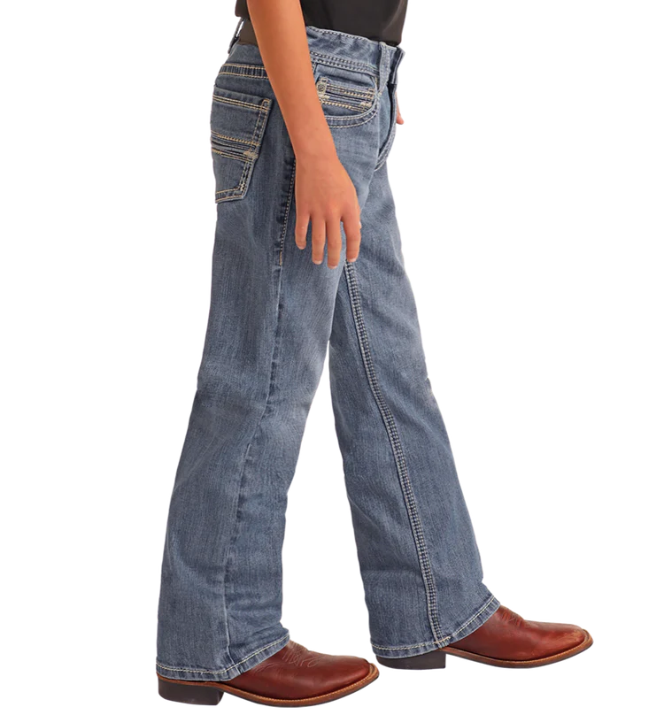 Rock & Roll Boys' Regular Fit Two-Tone Embroidered Bootcut Jeans