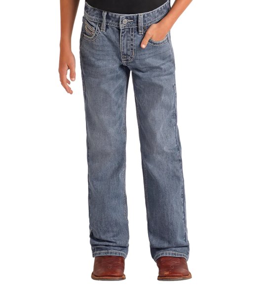 Rock & Roll Boys' Regular Fit Two-Tone Embroidered Bootcut Jeans