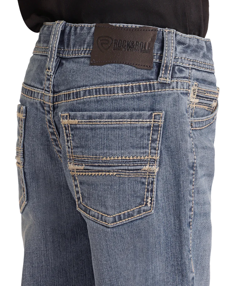 Rock & Roll Boys' Regular Fit Two-Tone Embroidered Bootcut Jeans