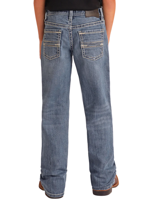 Rock & Roll Boys' Regular Fit Two-Tone Embroidered Bootcut Jeans