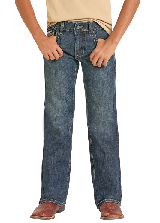 Rock & Roll Boys' Regular Fit Step Pocket Stitch Bootcut Jeans