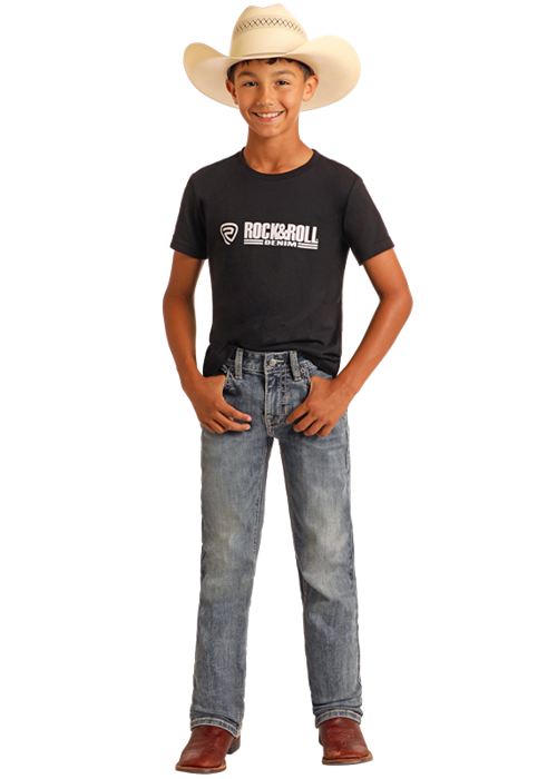 Rock & Roll Flat Seam Embroidered Revolver Jean in Medium Vintage