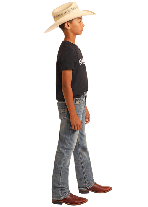 Rock & Roll Flat Seam Embroidered Revolver Jean in Medium Vintage