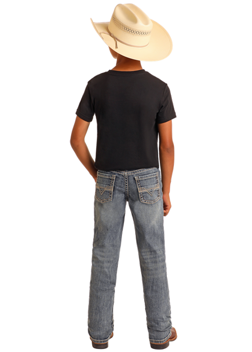 Rock & Roll Flat Seam Embroidered Revolver Jean in Medium Vintage