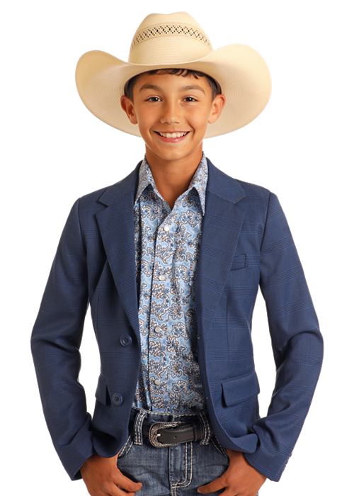 Rock & Roll Boy's Navy Plaid Sports Coat