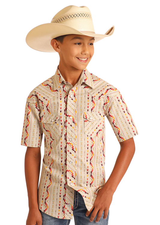 Rock & Roll Boys' Vertical Aztec Short Sleeve Snap Shirt