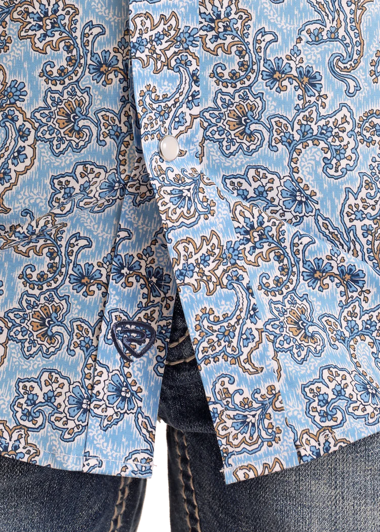 Rock & Roll Boys' Blue Paisley Short Sleeve Snap Shirt