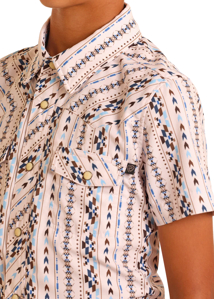 Rock & Roll Boys' TEK Western Striped Aztec Short Sleeve Shirt