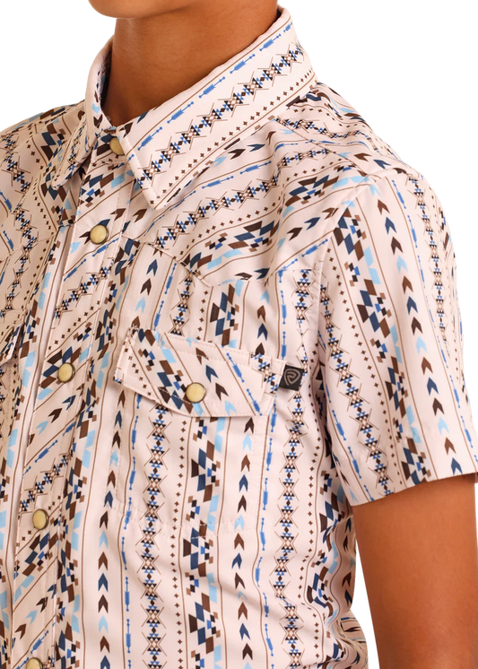 Rock & Roll Boys' TEK Western Striped Aztec Short Sleeve Shirt