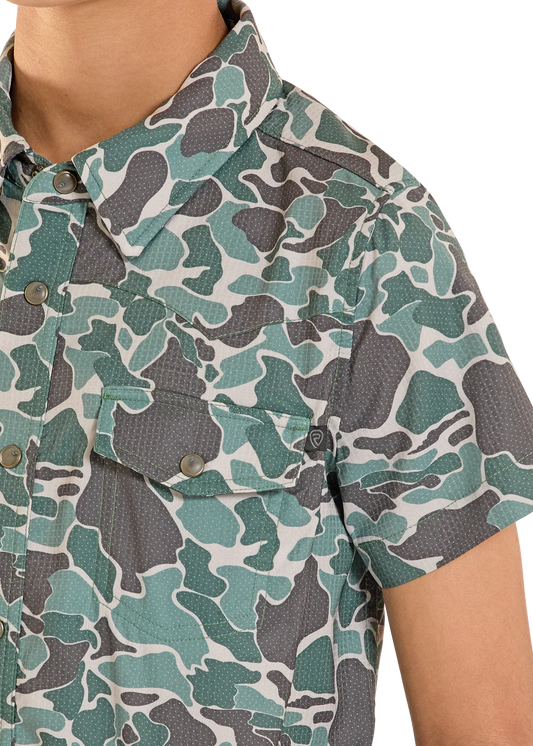 Rock & Roll Denim Boys' TEK Western Green Camo Short Sleeve Shirt