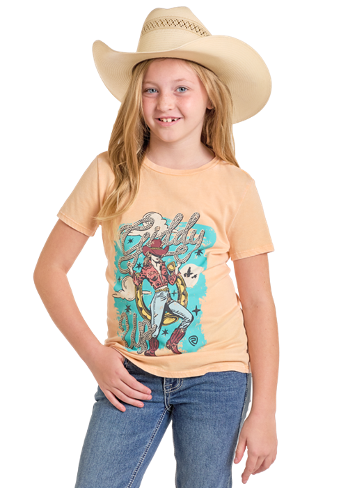 Rock & Roll Denim Girl's Peach Graphic T-Shirt