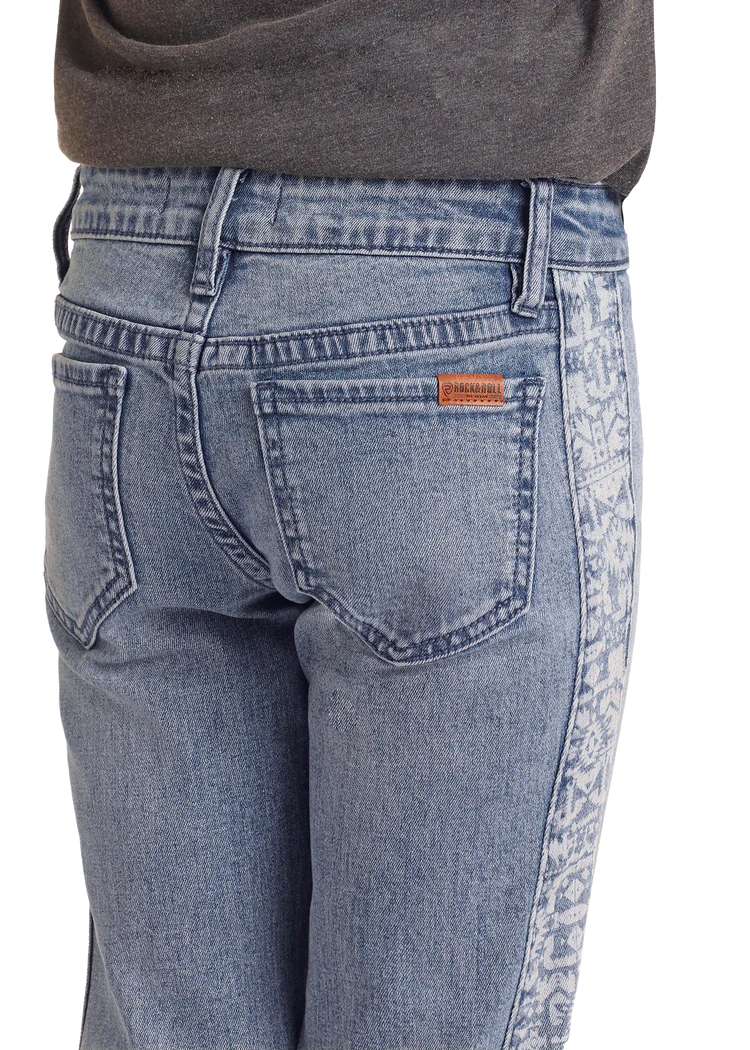 Rock & Roll Girls' Aztec Panel Button Flare Jeans