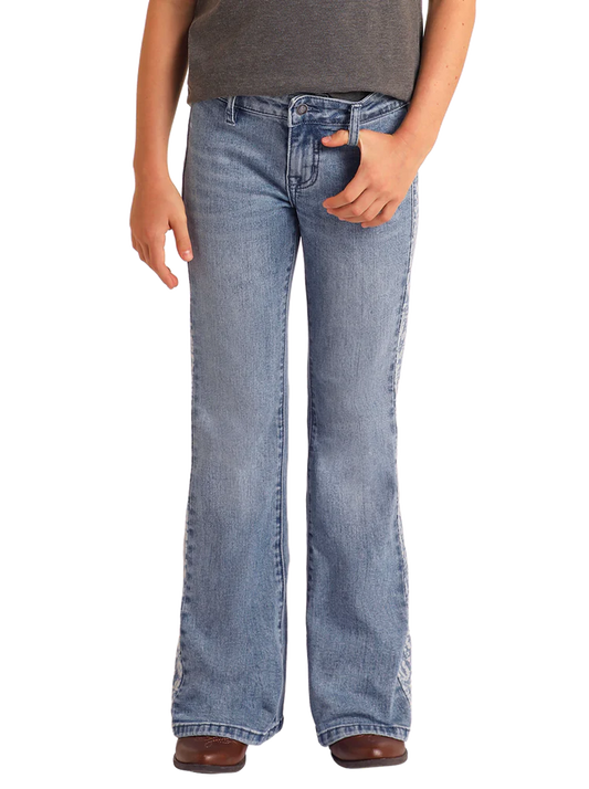 Rock & Roll Girls' Aztec Panel Button Flare Jeans