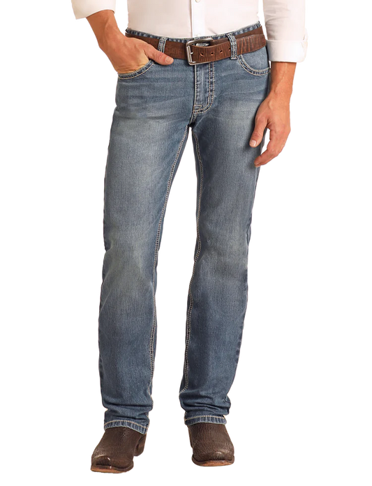 Rock & Roll Slim Fit Simple Embroidered Pocket Straight Leg Jeans