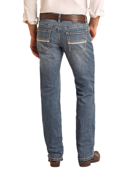Rock & Roll Slim Fit Simple Embroidered Pocket Straight Leg Jeans