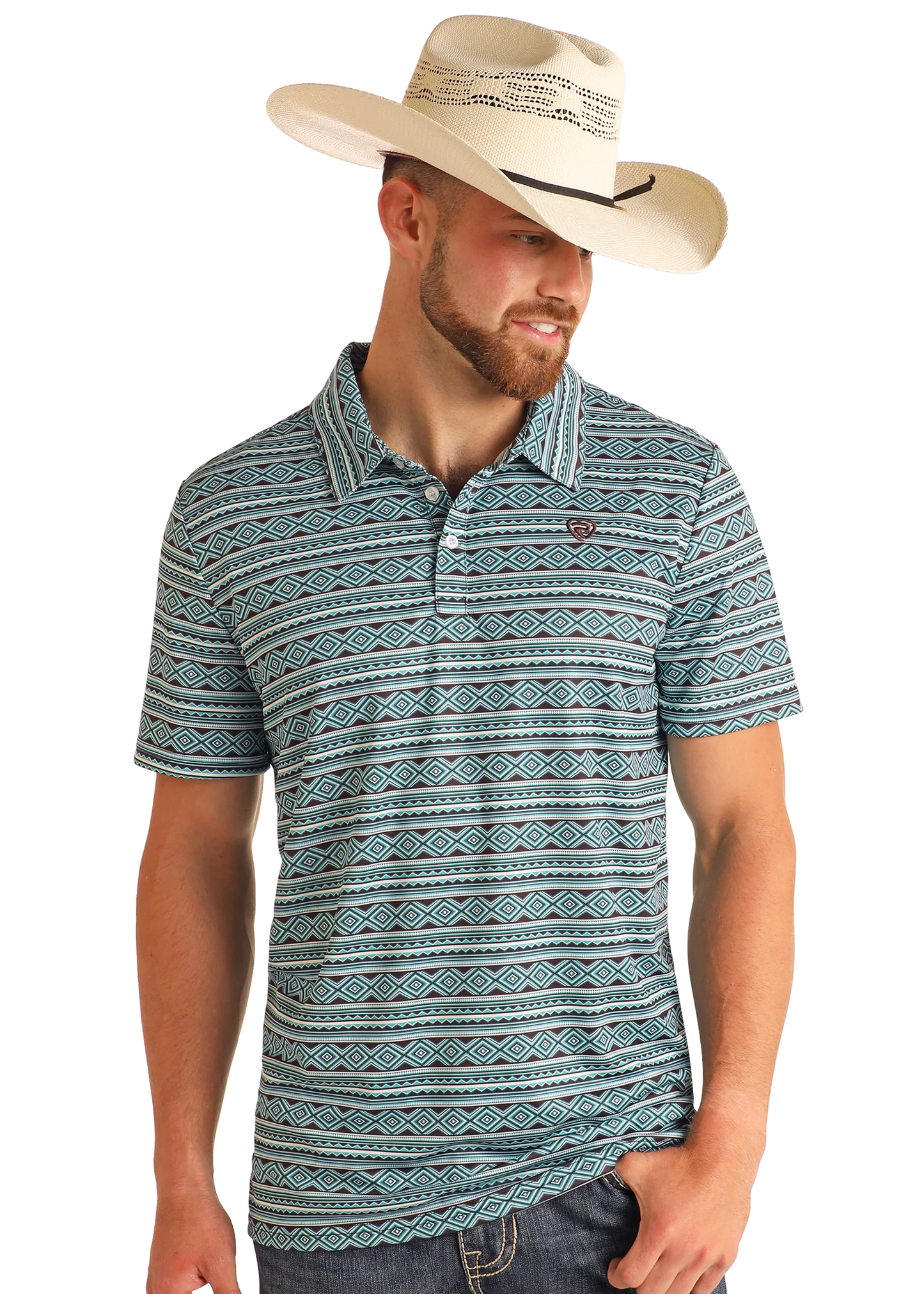 Rock & Roll Denim Men's Multi Striped Aztec Polo Shirt