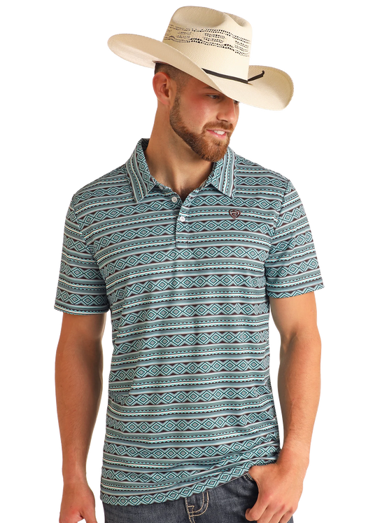 Rock & Roll Denim Men's Multi Striped Aztec Polo Shirt