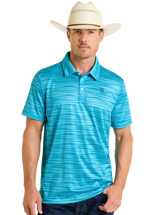 Rock & Roll Denim Turquoise Striated Polo