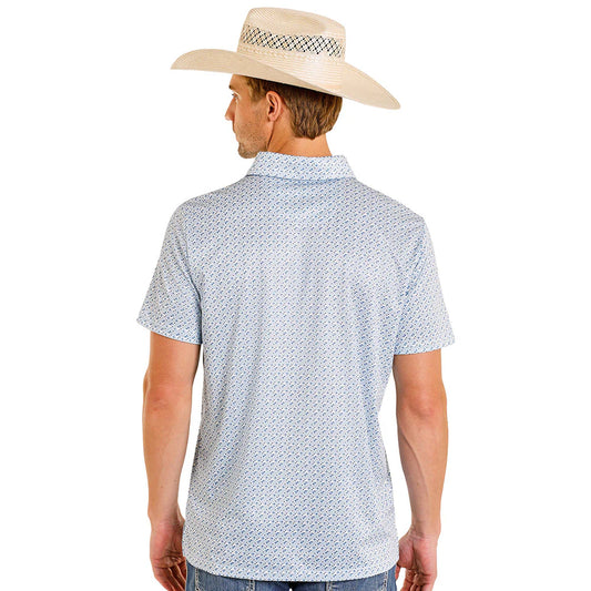 Rock & Roll Men's Blue Geo Print Performance Polo
