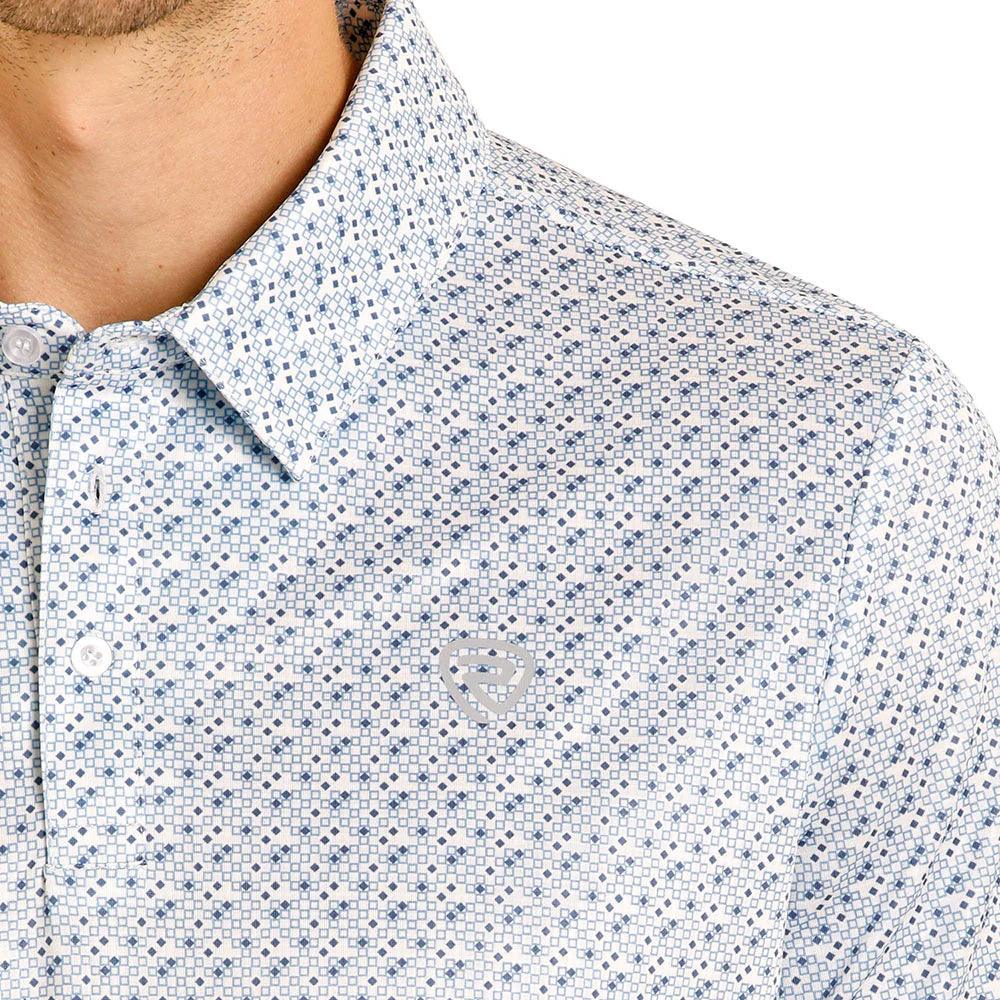 Rock & Roll Men's Blue Geo Print Performance Polo