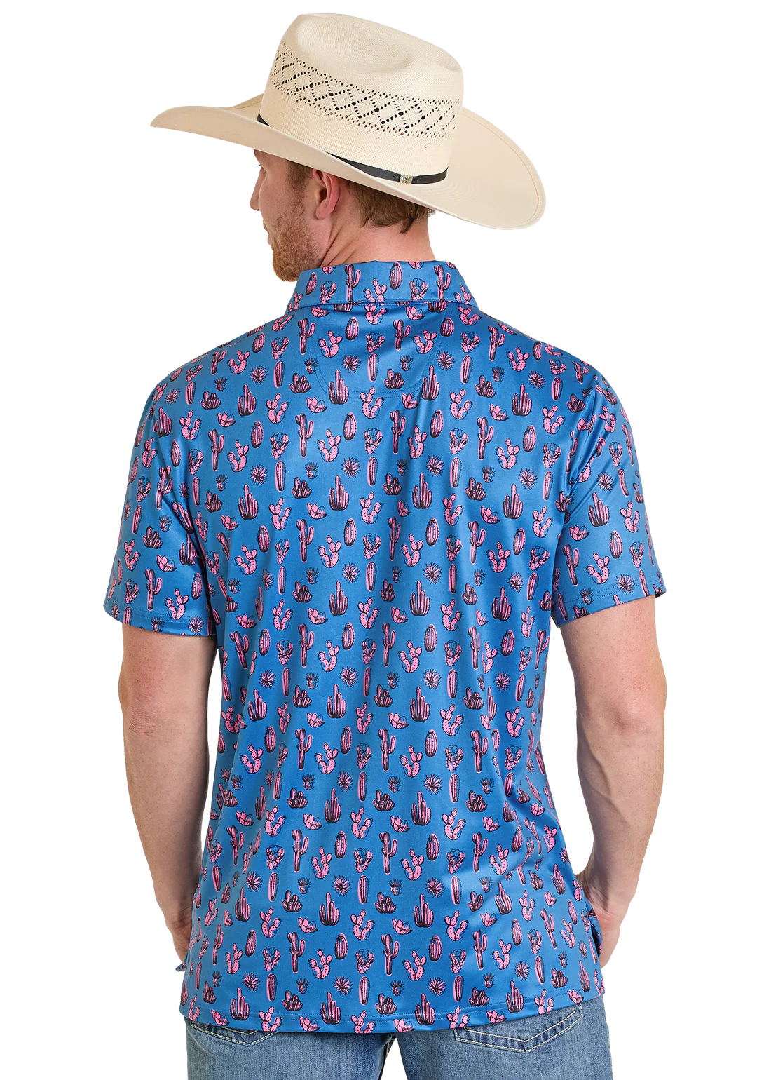Rock & Roll Denim Pink Cactus Print Polo