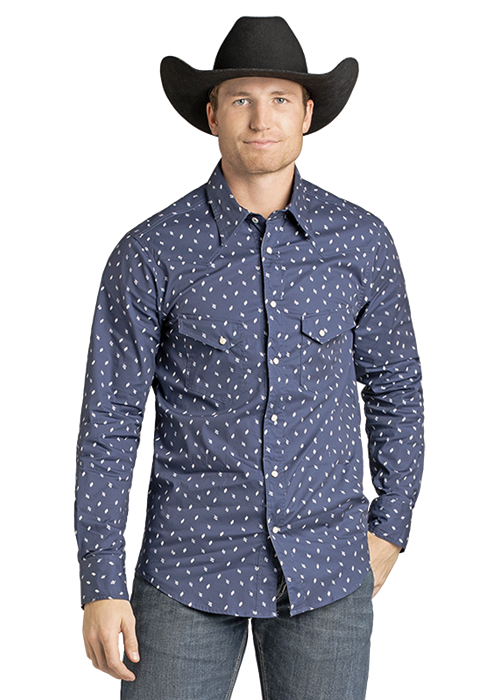 Rock & Roll Navy Geo Print Long Sleeve Snap Shirt