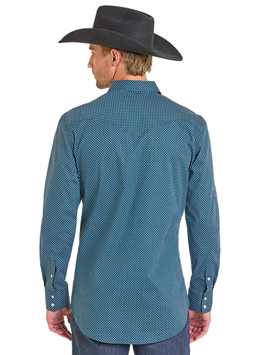 Rock & Roll Geo Print Long Sleeve Snap Shirt in Caribbean