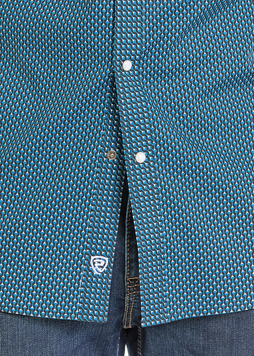 Rock & Roll Geo Print Long Sleeve Snap Shirt in Caribbean