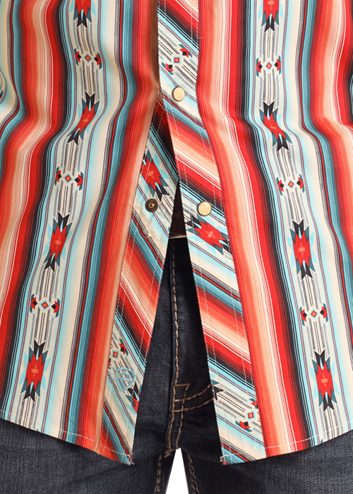 Rock & Roll Aztec Stripe Print Short Sleeve Snap Shirt