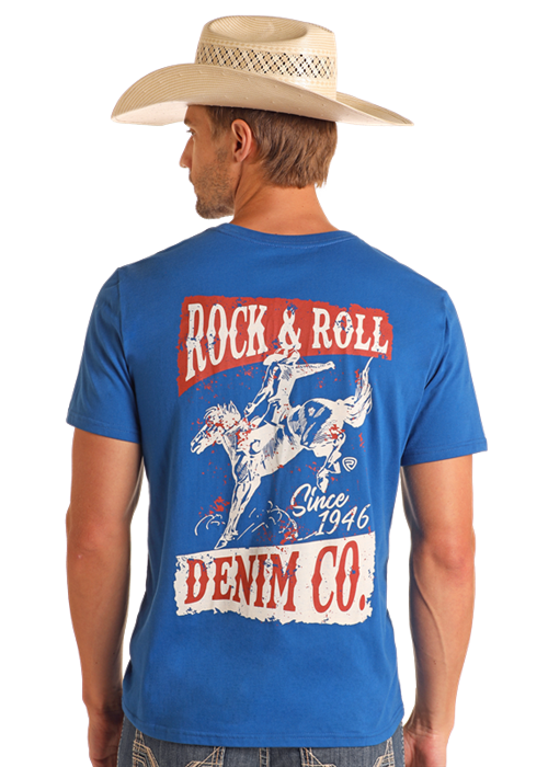 Rock & Roll Blue Bucking Bronco Graphic Tee