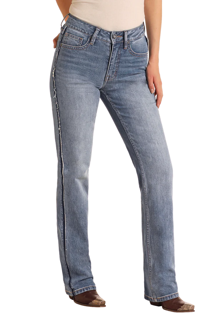 Rock & Roll High Rise Raw Seam Side Modest Bootcut Jeans